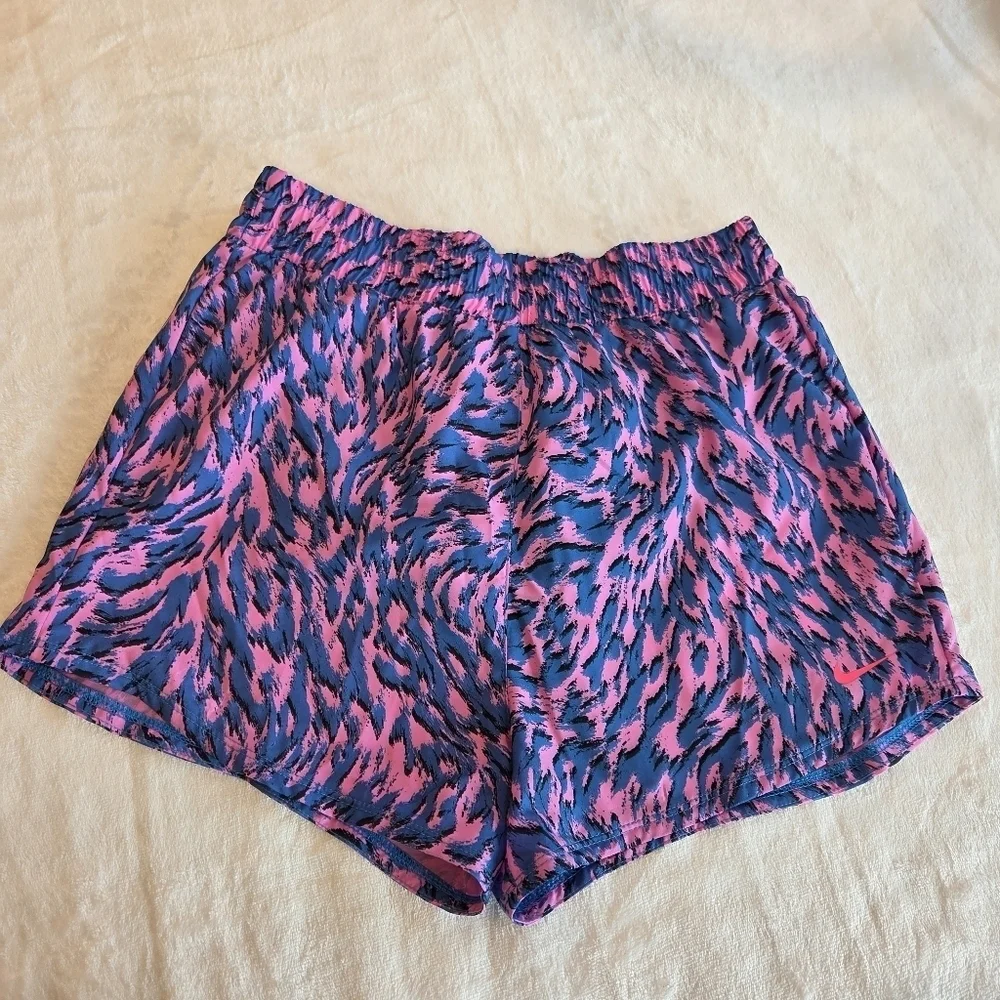 Nike One Kids' Training Shorts - Pink & Blue Animal Print - Size Large Dri-Fit